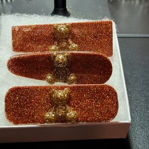 Glittery Gold and Orange Hair Clips